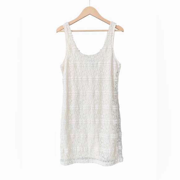 BNWT Forever 21 lace overlay cream crochet bodycon mini tank dress size L - Picture 2 of 3